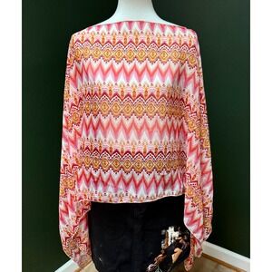 Boho Aztec Print Multicolor Flowy Poncho OS